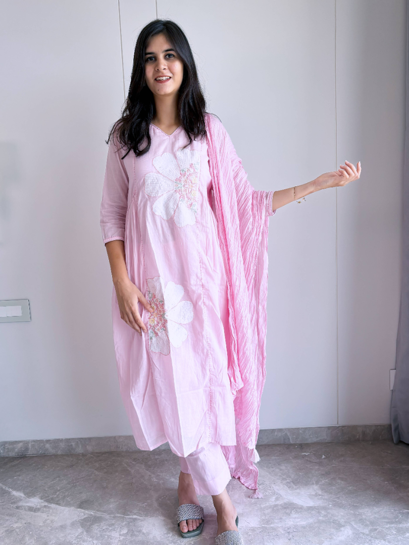 Baby Pink pure mul Cotton Suit