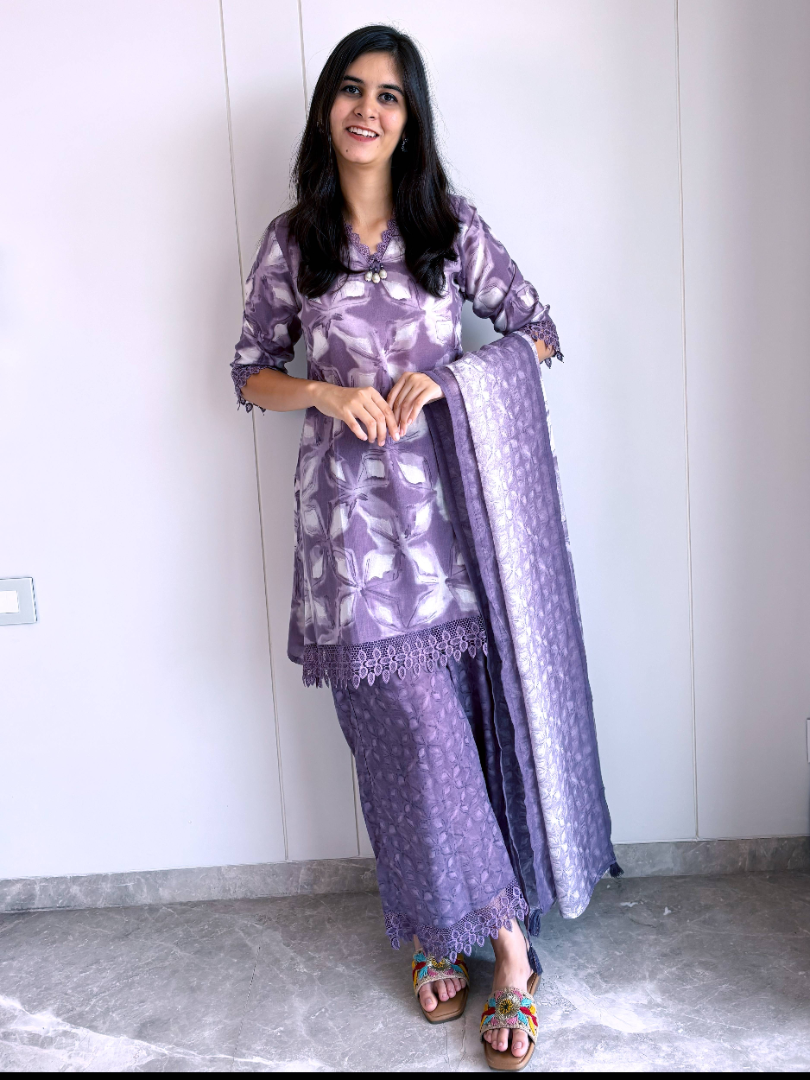 Pure Cotton Lavender Palazzo Suit