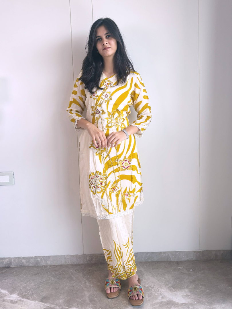 Pure Crepe Yellow Plazzo Suit