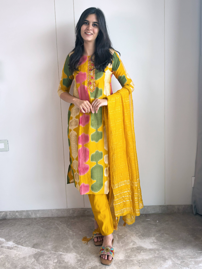 Yellow Pure Crepe Suit